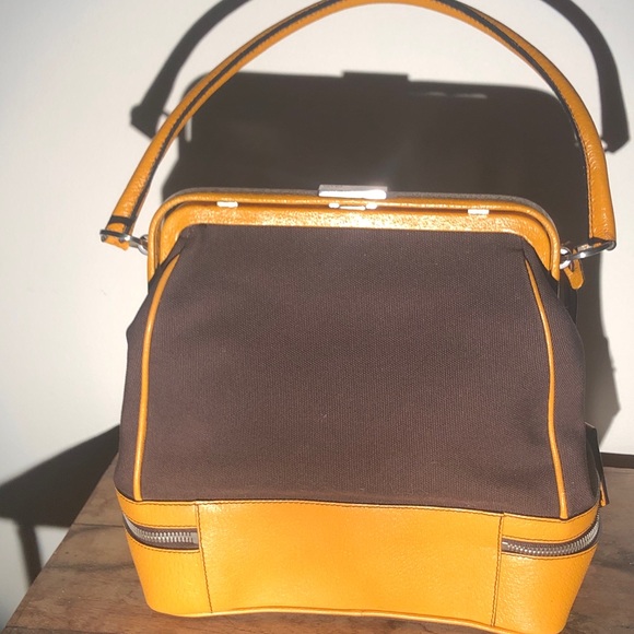 PRADA Vintage Handbag BORSA A MANO , CANAPA CERNIERA, MORO  & ZAFFERA - Picture 10 of 11